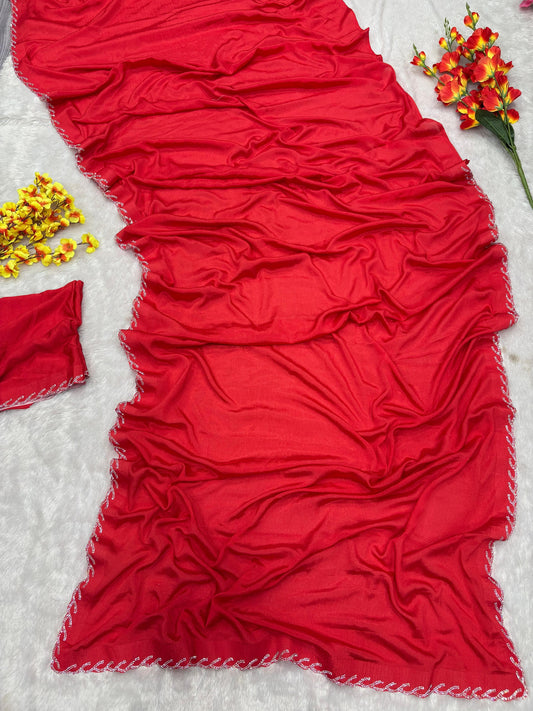 Fabulous Hand Jarkan Work Red Color saree