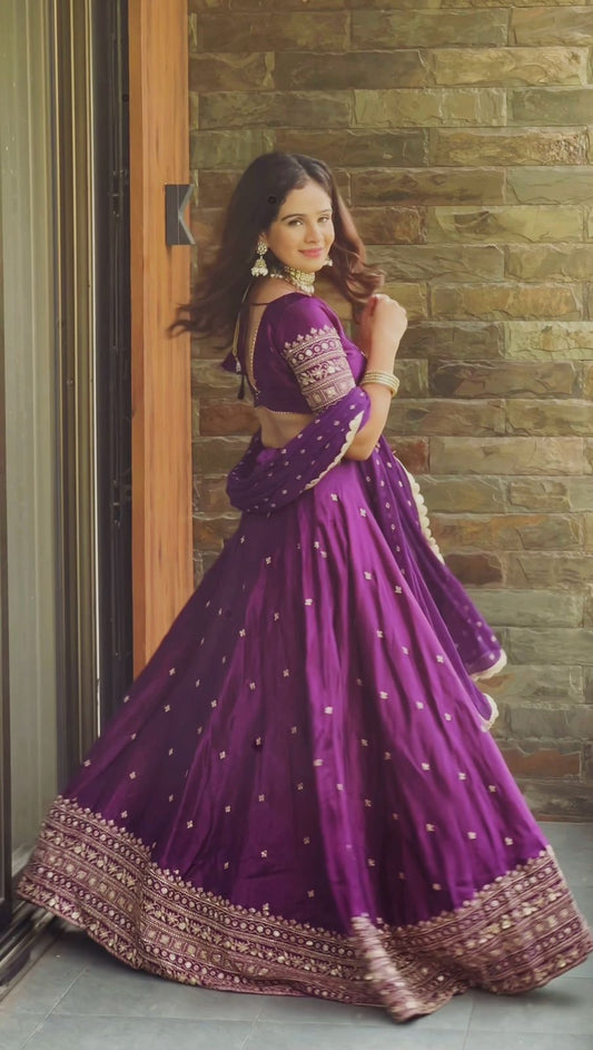 Satin Silk Sequence Work Purple Color Lehenga Choli