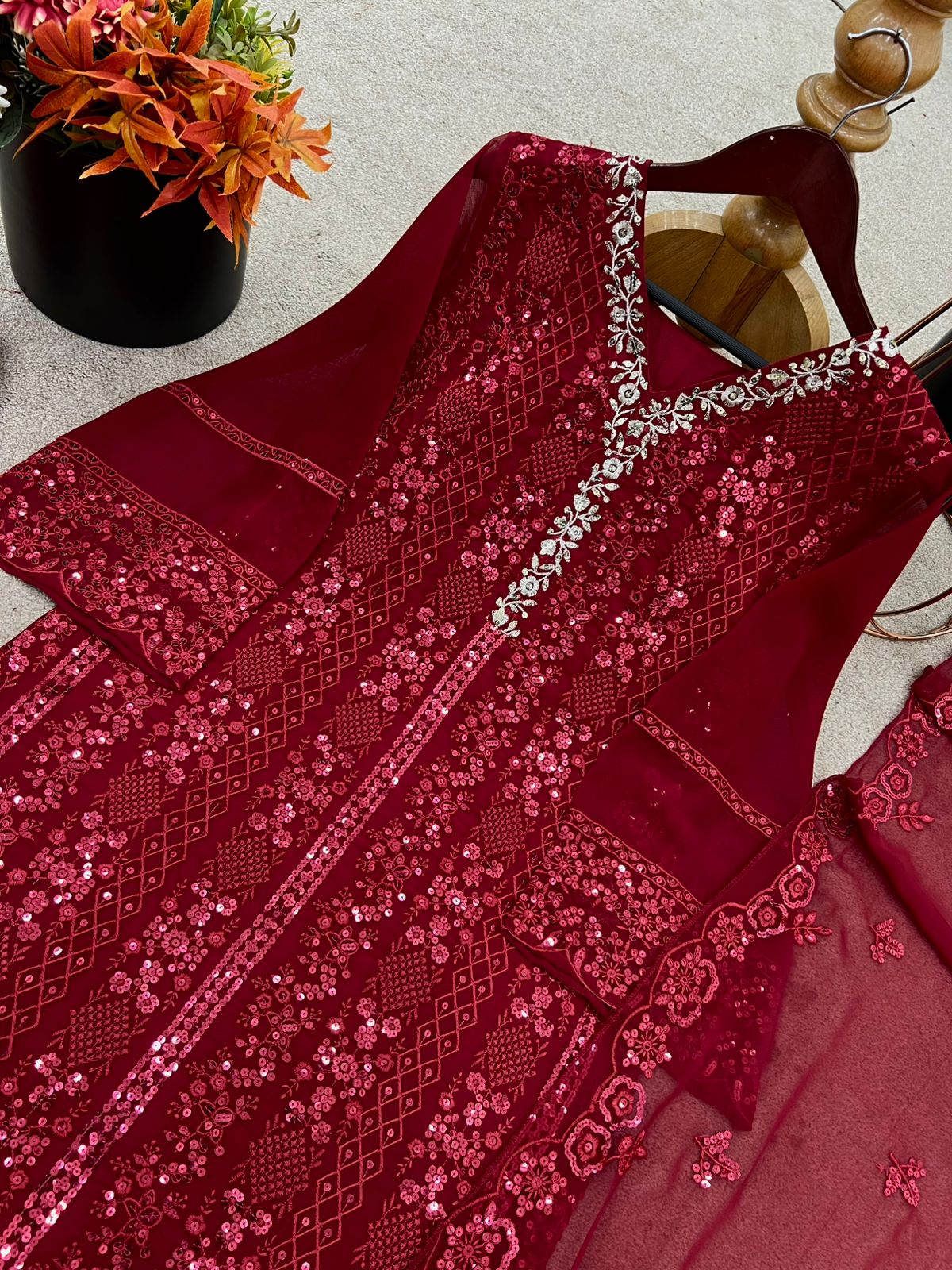 Mesmerizing Sequence Work Maroon Color Salwar Suit
