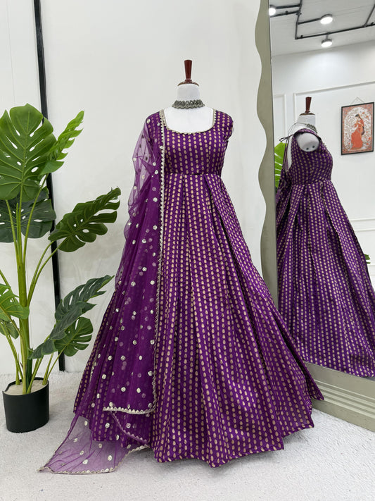 Captivating Jacquard Silk Purple Color Gown With Dupatta