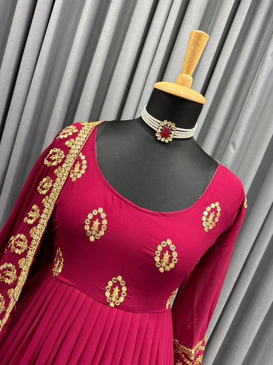 Gorgeous Maroon Color Sequence Embroidery Work Gown