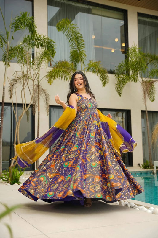 Wonderful Organza Silk Multi Color Anarkali Gown