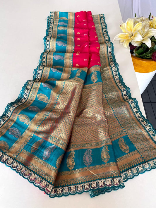 Occasion Wear Keri Design Pink Color Silk Saree