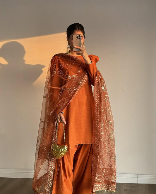 Gorgeous Orange Color Farshi Salwar Suit