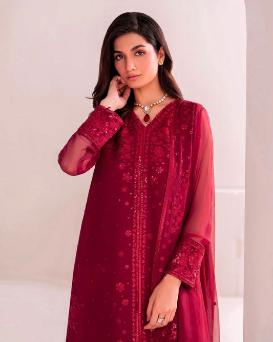 Captivating Sequence Work Red Color Palazzo Suit