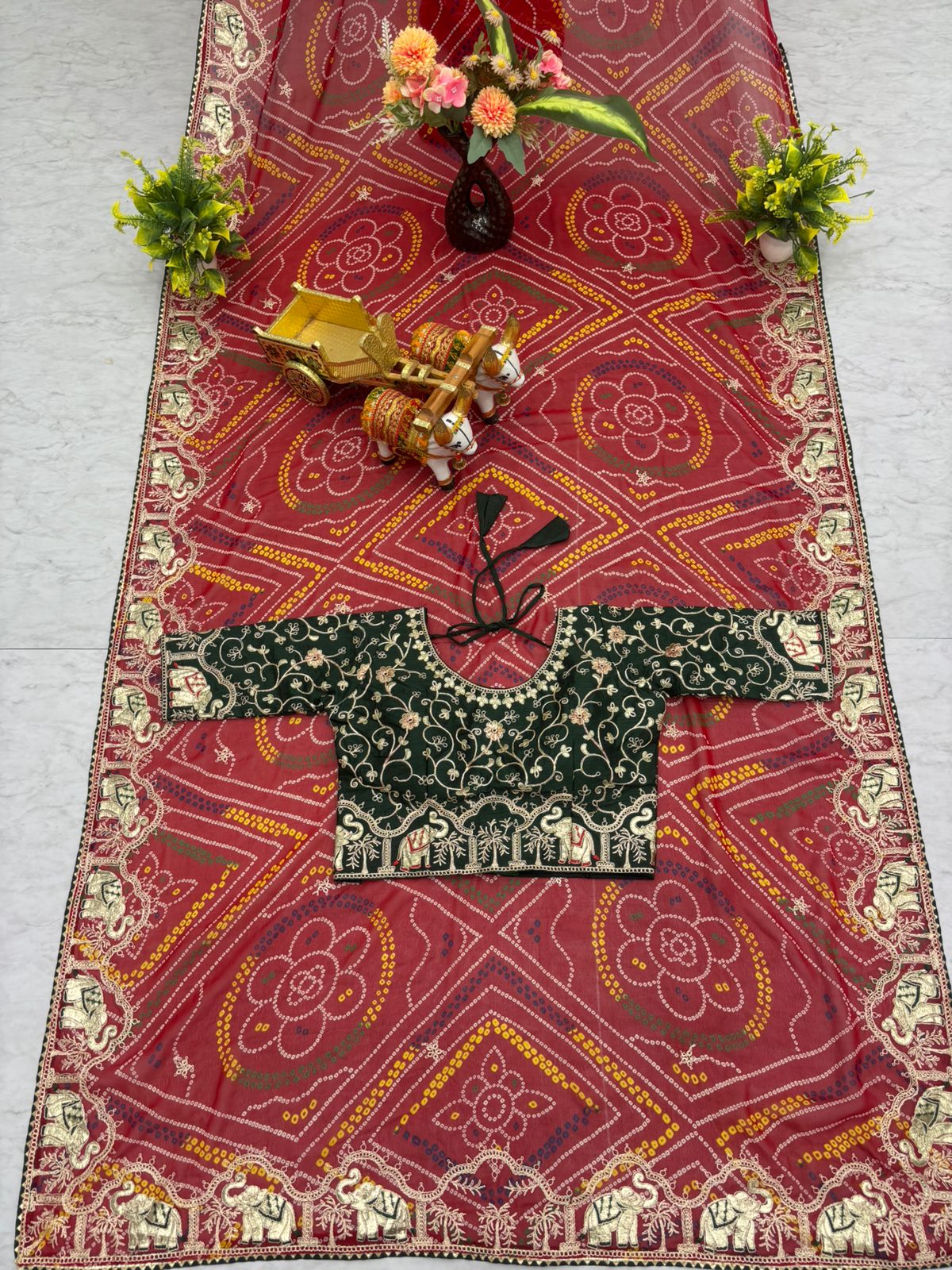 Elegant Bandhani Print Red Color Saree