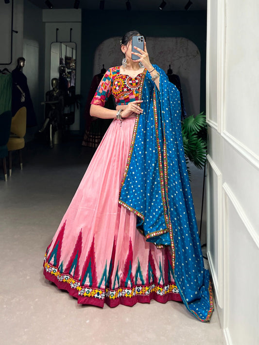 Garba Special Dola Silk Pink Color Lehenga Choli