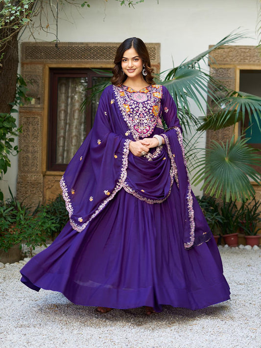 Awesome Sequence Work Purple Color Gown