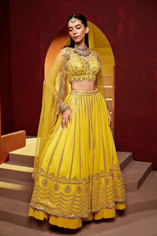 MULMUL-GEORGETTE-MORNI-YELLOW-HALDI-LEHENGA