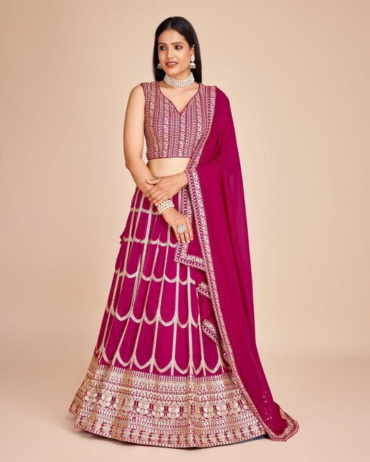 Rani Pink Sequin Thread Embroidered Faux Georgette Lehenga