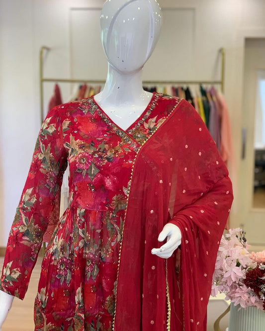 Eye Catching Maroon Hand Work Kurti Set