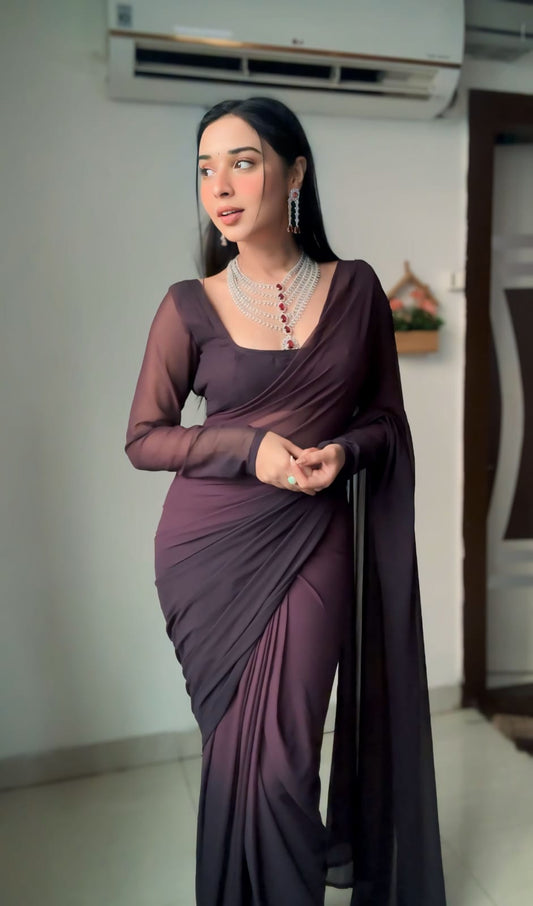 Exotic Chocolate Color Ready To Wear Saree