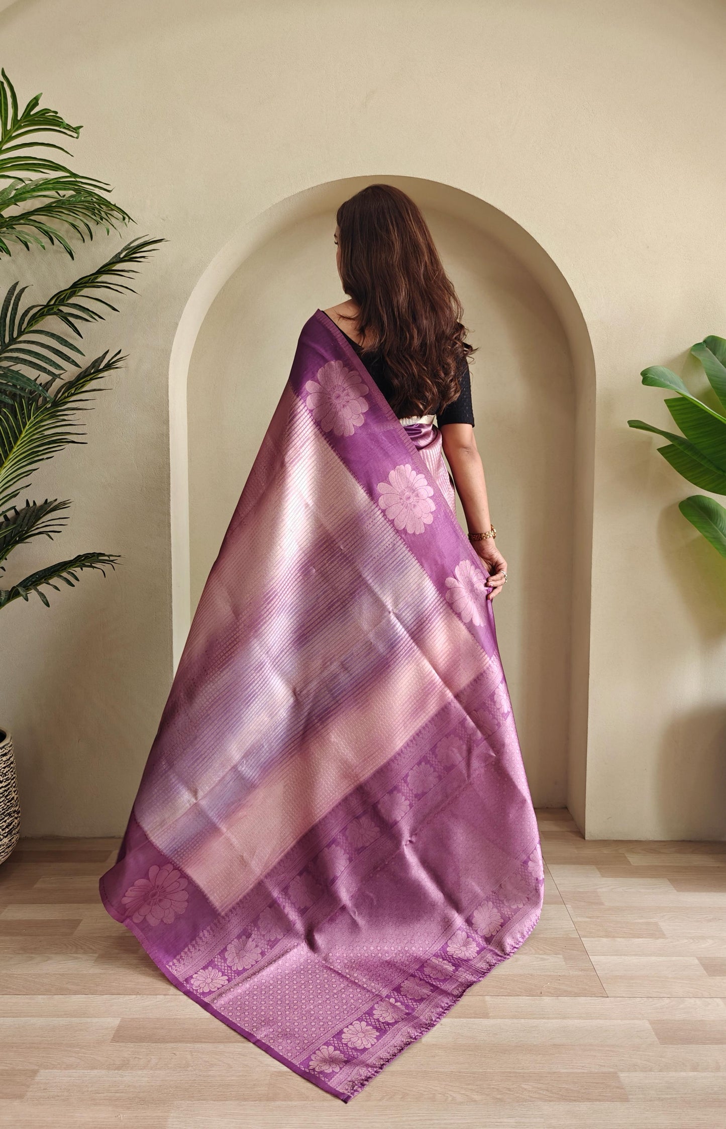 Wine Color Flower Print Silk Saree