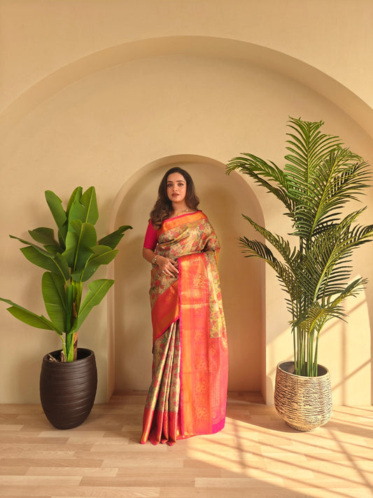 Demanding Kanchipuram Orange Color Saree