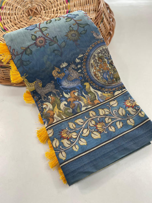 Presenting Digital Print Blue Color Saree