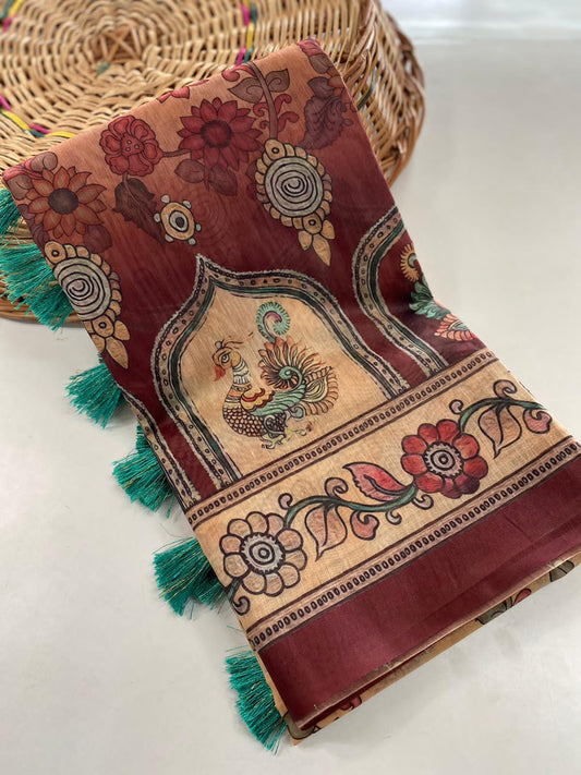 Presenting Digital Print Beige Color Saree