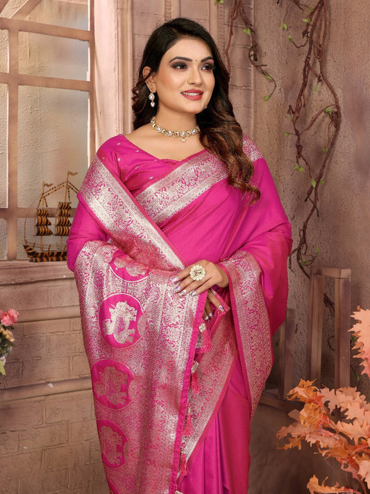 Imposing Banarasi Silk Pink Color Saree
