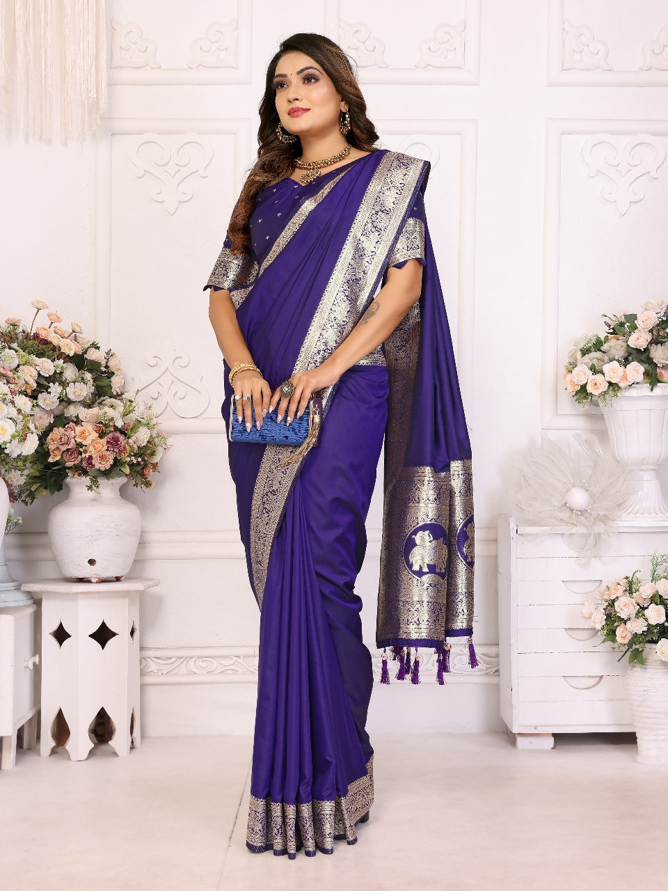 Imposing Banarasi Silk Blue Color Saree