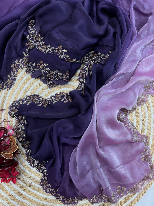 Double Shaded Lavender And Purple Color Silk Saree