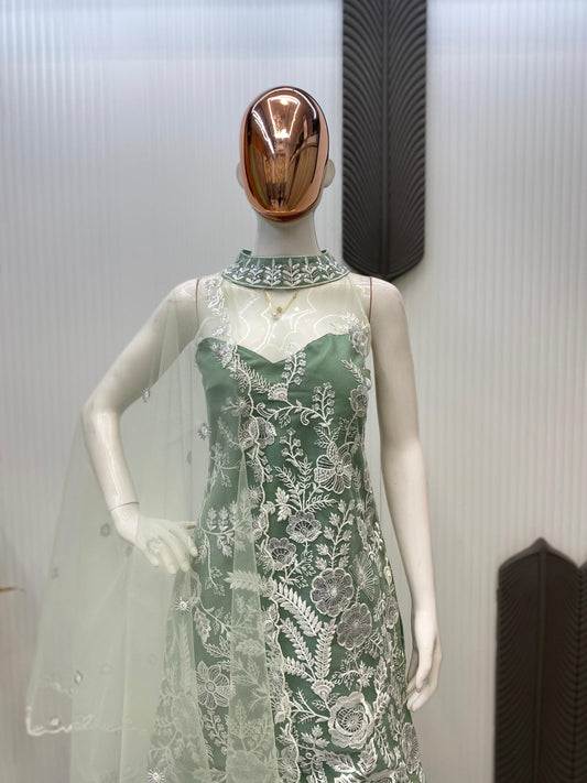 Adorable Embroidery Work Rama Color Palazzo Suit