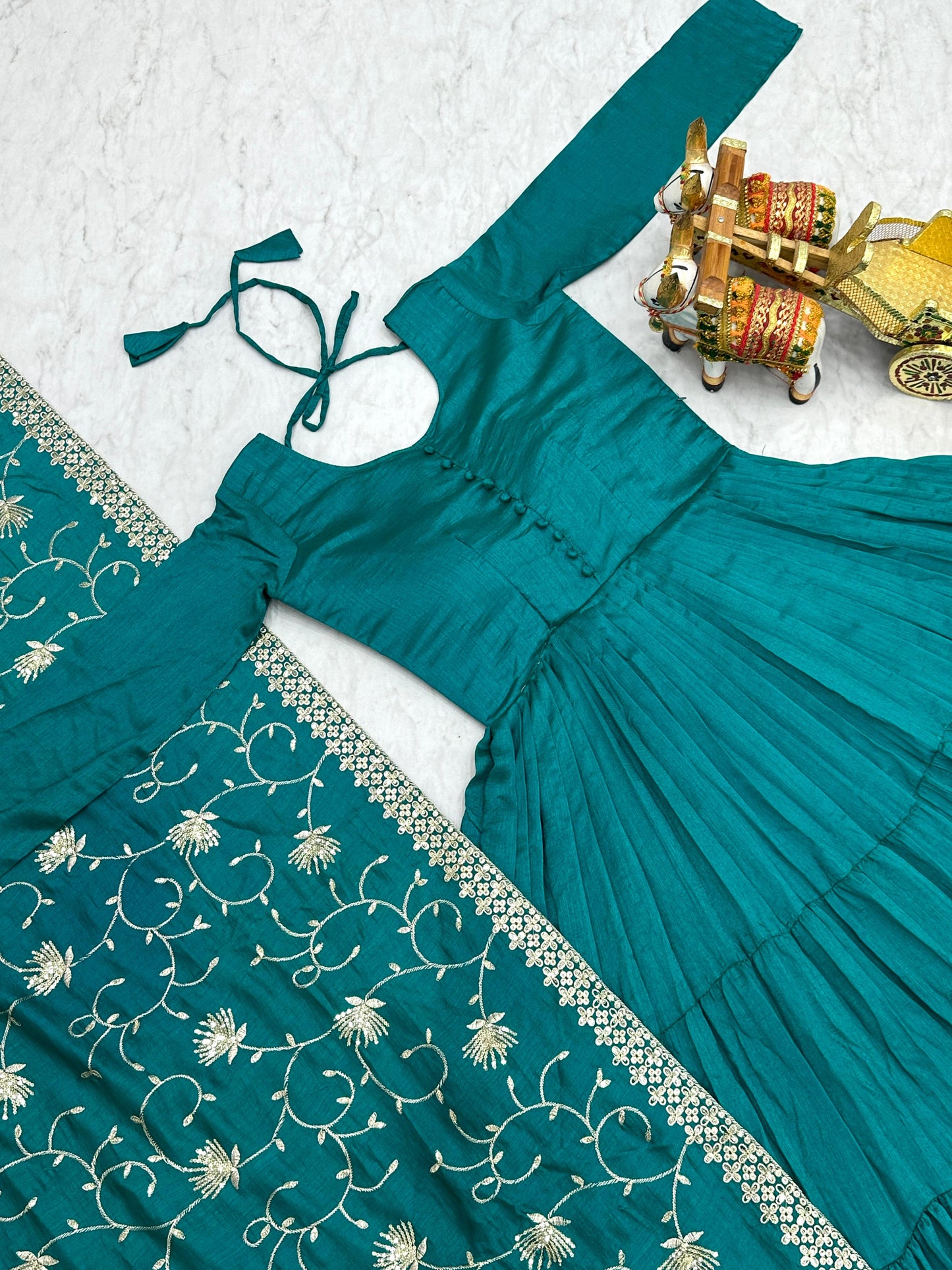 Traditional Wear Vichitra Silk Sky Blue Color Gown