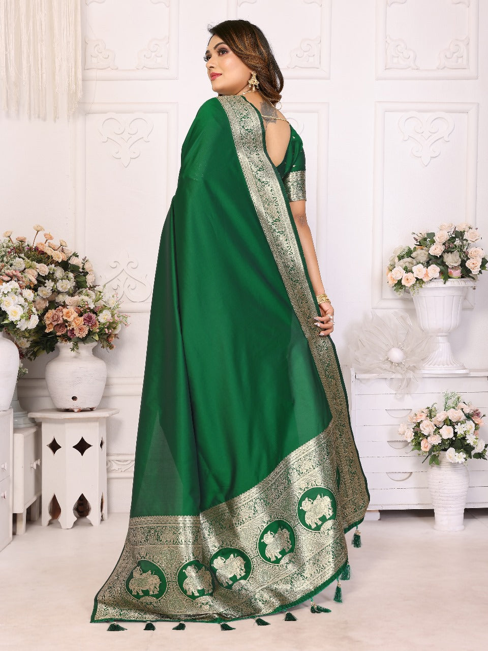 Imposing Banarasi Silk Green Color Saree
