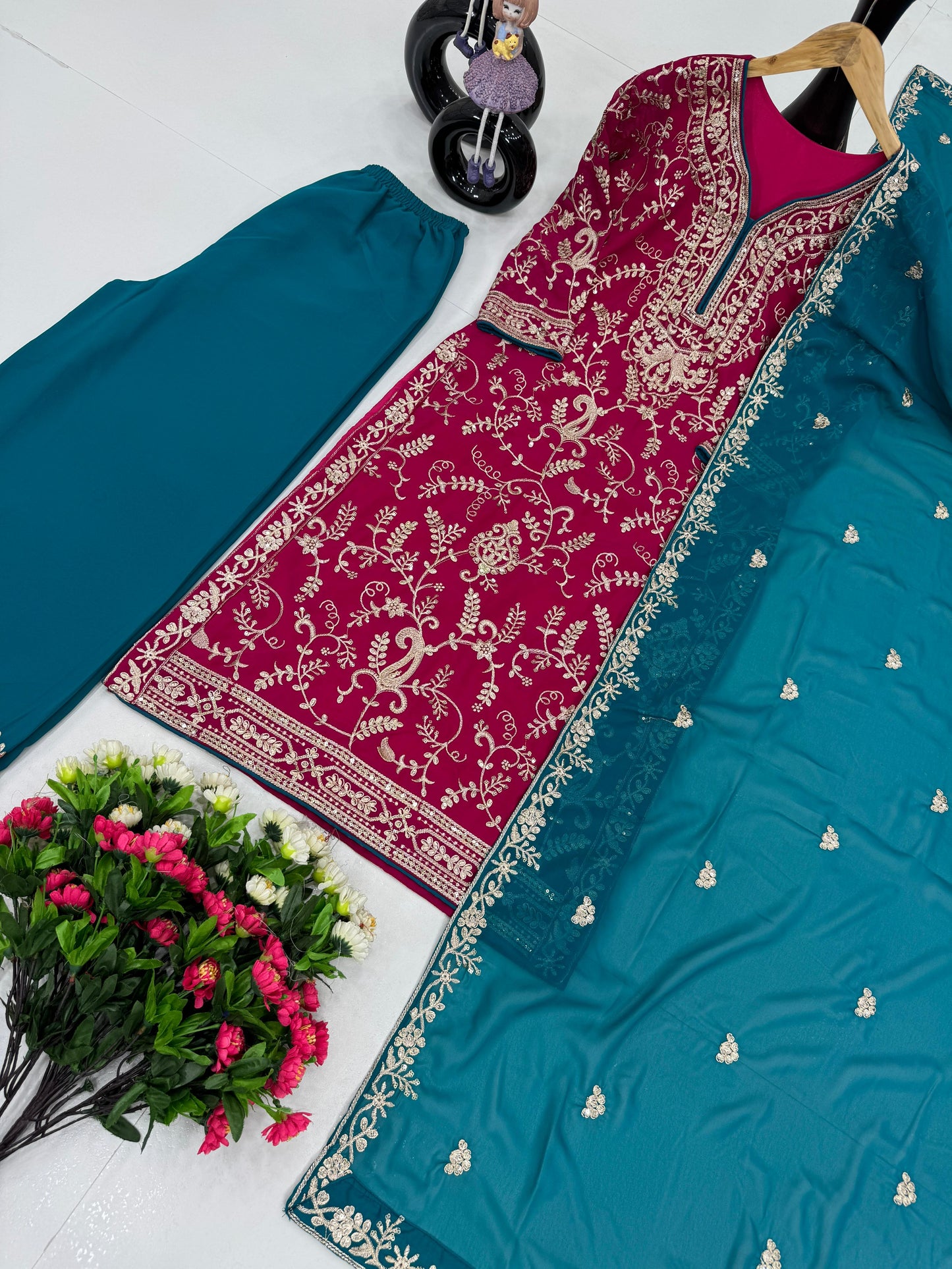 Good Looking Heavy Work Pink Color Palazzo Suit