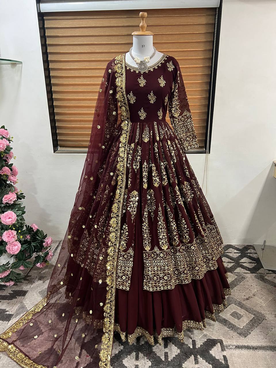 Heavy Embroidery Sequence Work Wine Color Lehenga Choli