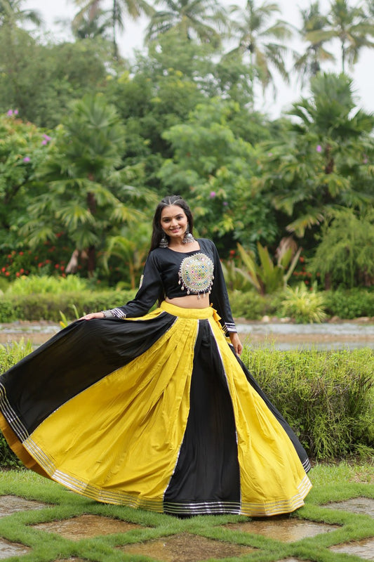 Exclusive Gota Patti work Yellow With Black Lehnga With Top