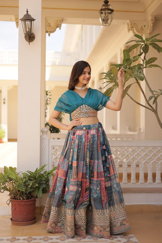 Ceremony Wear Russian Silk Sky Blue Color Lehenga