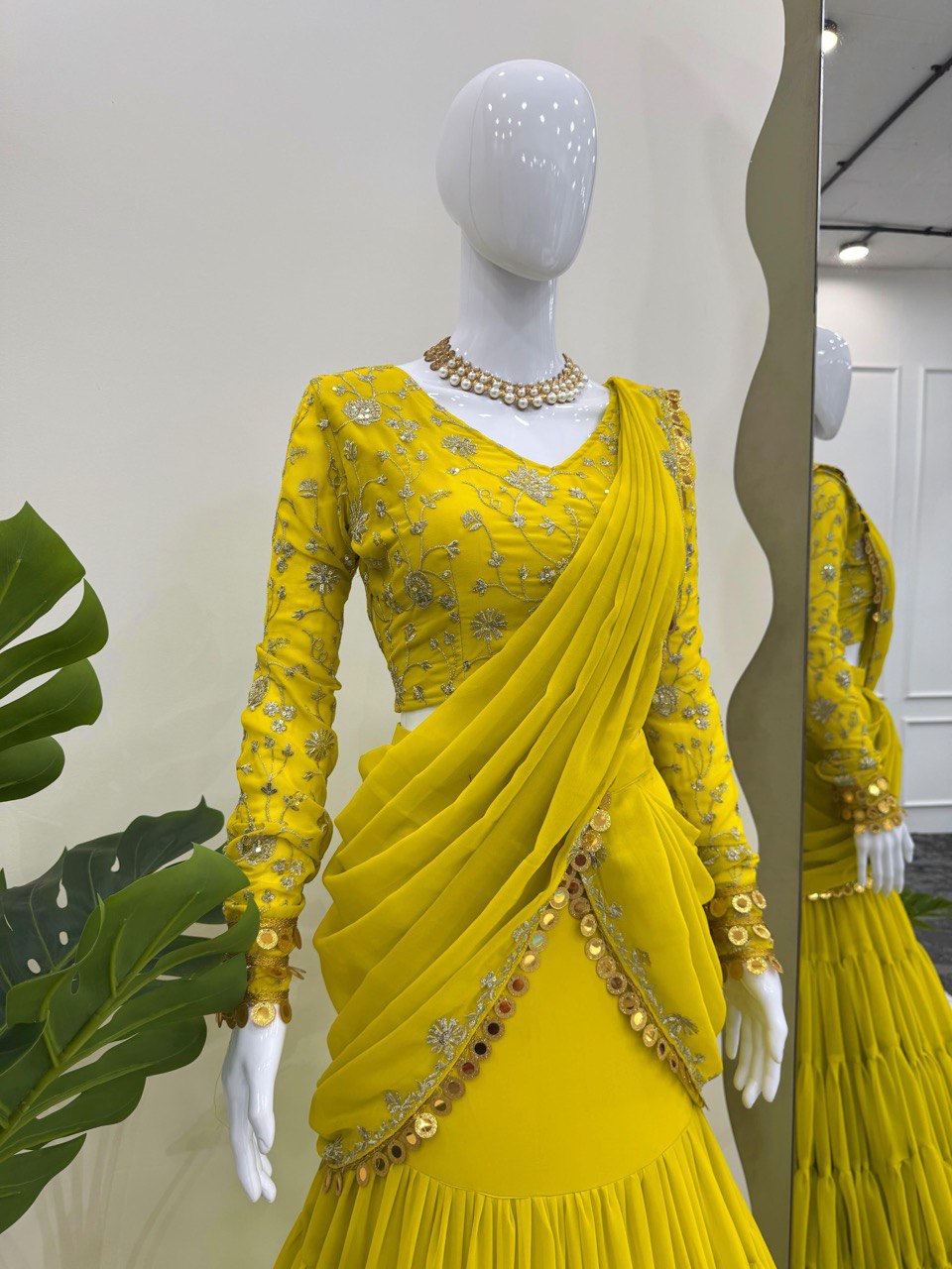 Haldi Wear Gorgette Yellow Color Reday To Wear Saree