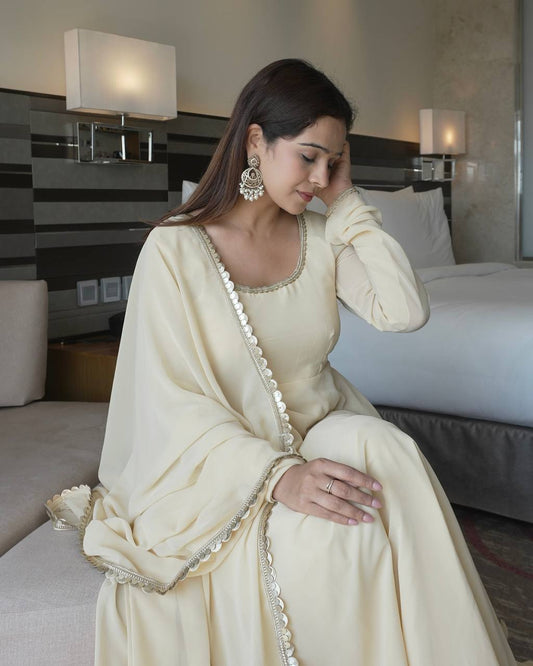 Fashionable White Color Georgette Anarkali Gown