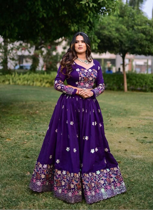 Graceful Chinon Purple Color Lehenga Choli