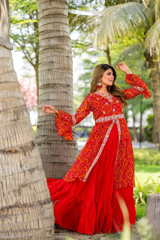 Stunning Bandhrej Orange Color Top With Lehenga