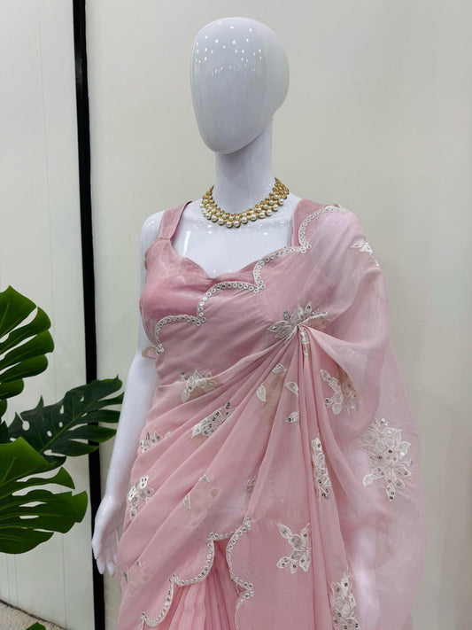 Shining Zimmy Chu Baby Pink Color Saree