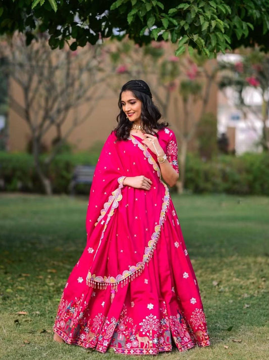 Awesome Chinon Pink Color Sequence Work Lehenga Choli