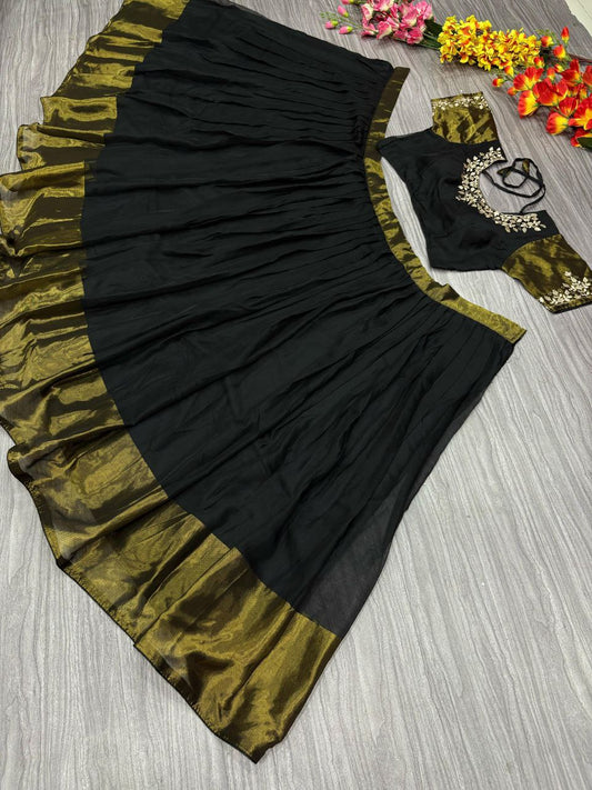 Function Wear Black Color Chiffon Jari Patta Lehenga Choli