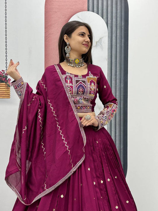 Occasion Wear Sequence Work Wine Color Lehenga Choli
