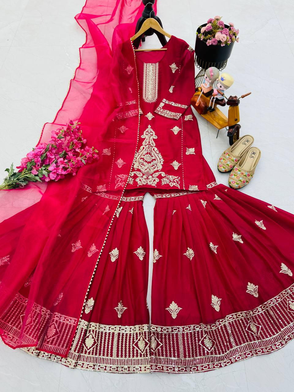 Lovely Sequence Work Pink Color Palazzo Suit