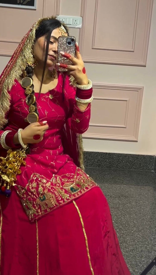 Beautiful Embroidery Work Pink Color Top With Lehenga choli