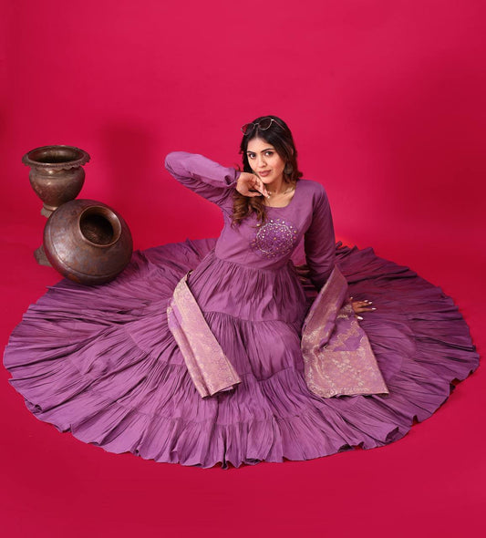 Decent Roman Silk Lavender Color Gown