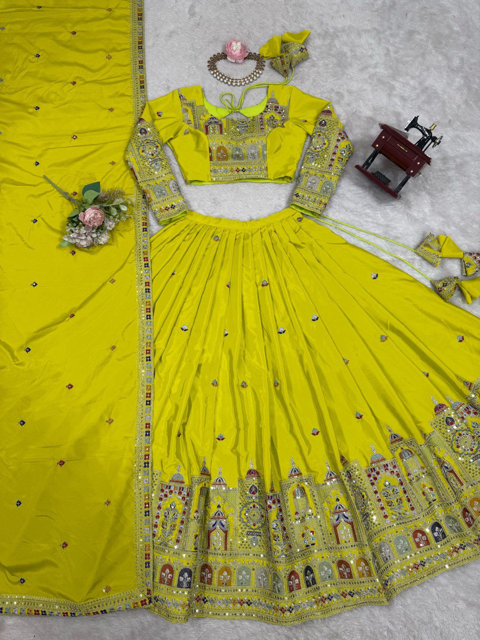 Marriage Special Sequence Work Lemon Color Lehenga Choli