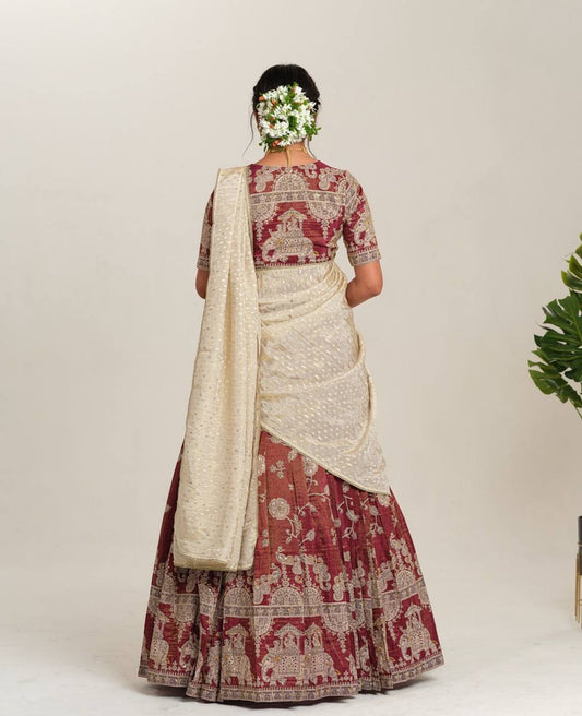 Wedding Wear Heavy Work Marron Color Lehenga Choli