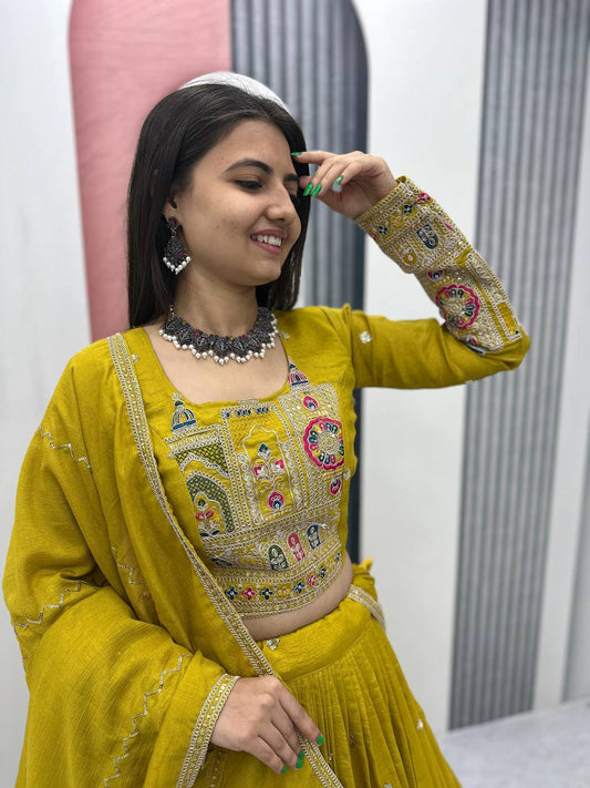 Occasion Wear Sequence Work Mustard Color Lehenga Choli