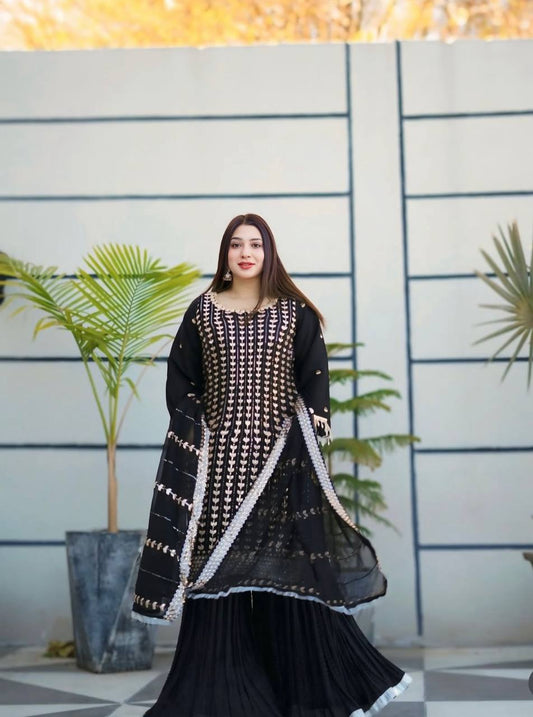 Captivating Sequence Work Black Color Sharara Suit