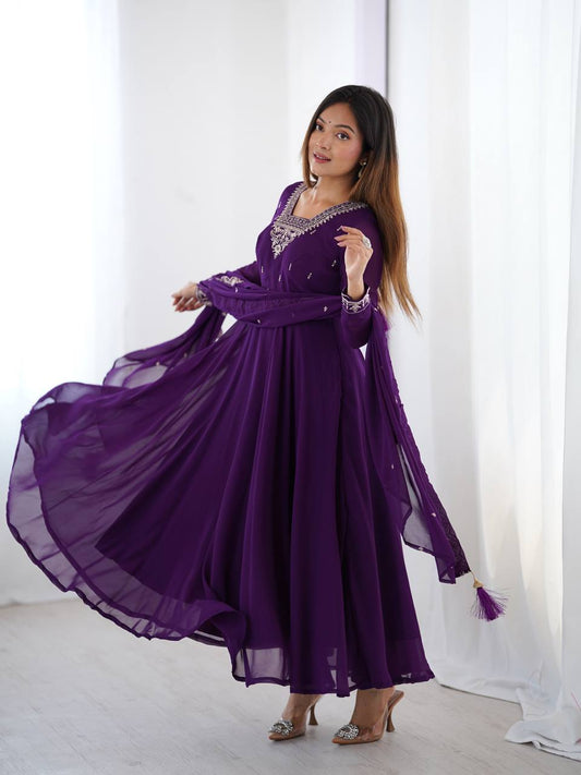 Adorable Purple Color Anarkali Gown