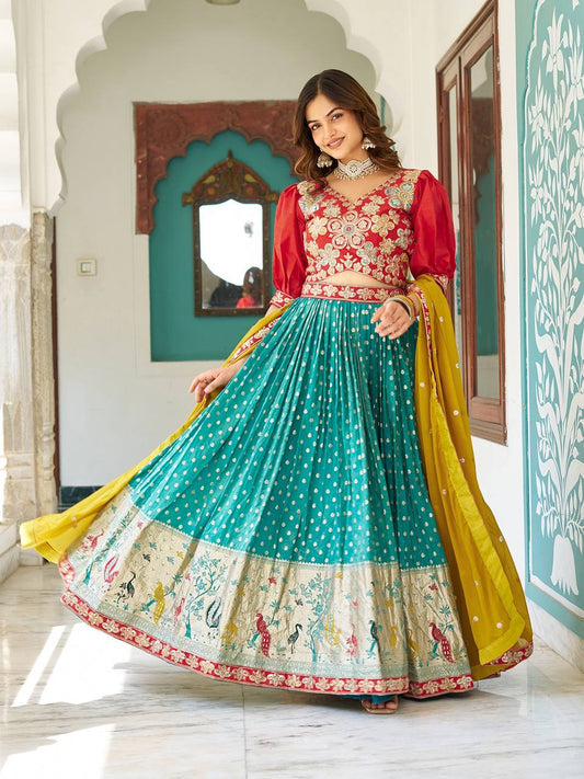 Occasion Wear Embroidery Work Rama Color Lehenga Choli