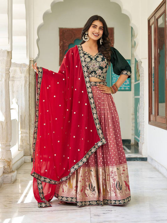 Occasion Wear Embroidery Work Peach Color Lehenga Choli