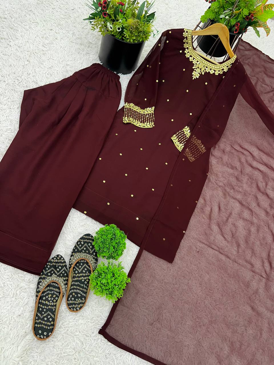 Adorable Sequence Work Brown Color Patiala Suit