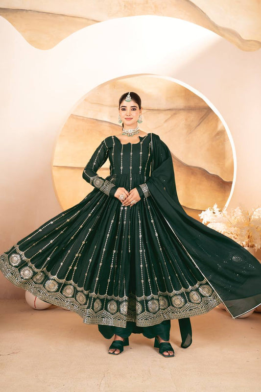 Captivating Georgette Green Color Anarkali Suit